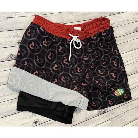 SLUNKS Mens Volleyball Lined Shorts Sz M Red Rock Logo Pattern Beach Gym Workout - Picture 15 of 16